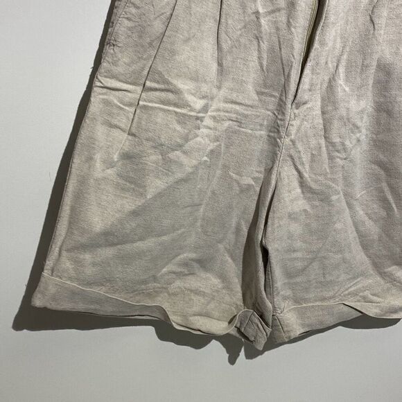 Rev-Up Women's Cream Pleated Cuffed Hem Linen Blend A-Line Shorts Size 9/10 - Picture 2 of 9